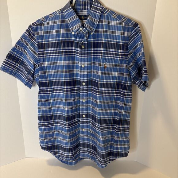 Polo Ralph Lauren Shirt Men's Medium Plaid Button Up Classic Fit Blue - Picture 1 of 14